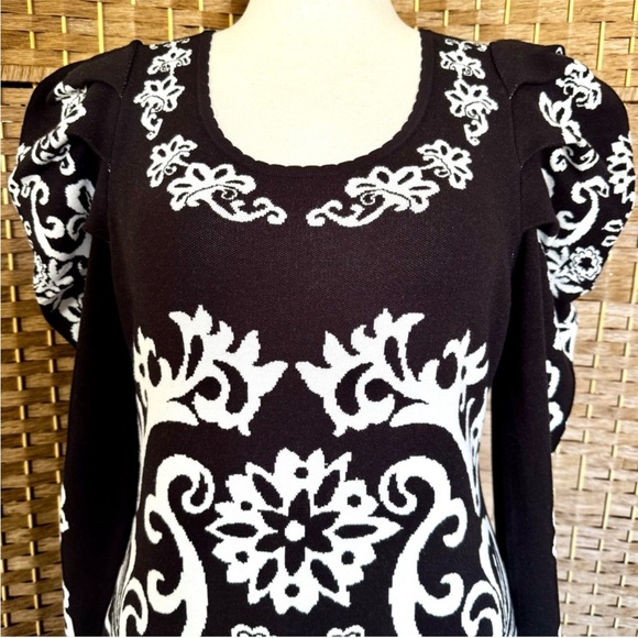 ❄️ Farm RIO for Anthropologie cashew Mandela Knit Puff Sleeve Sweater Dress XL - Picture 3 of 12